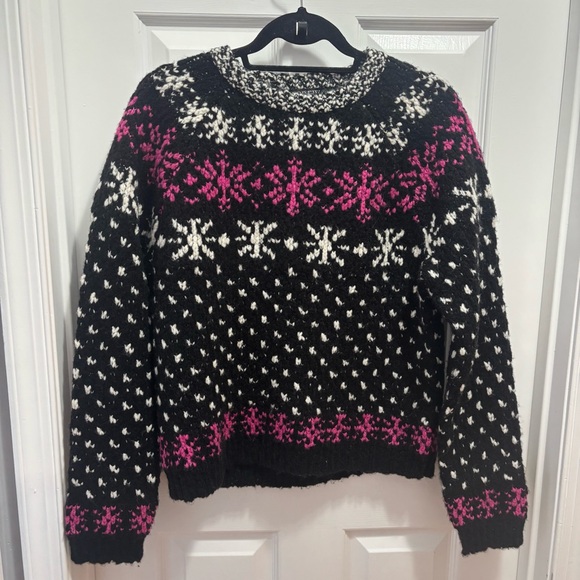 J Crew Jacquard Faie isle sweater Black,Small, Preppy. Cabincore, Wool, Holiday - Picture 7 of 16